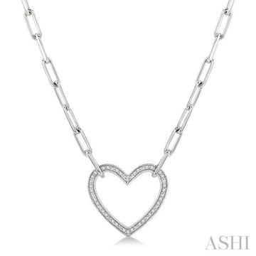 1/10 Ctw Round Cut Diamond Heart Pendant With Paperclip Chain in Sterling Silver